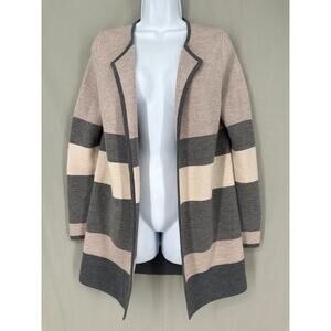 Talbots Cardigan Sweater Womens Small Beige Gray Striped Pure Merino Wool Cozy
